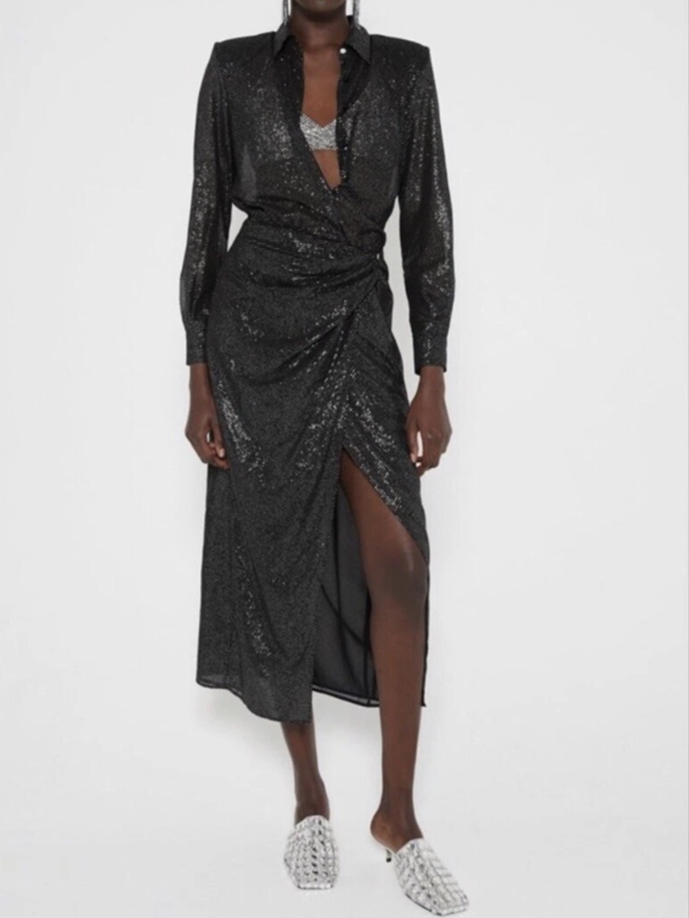 NWT Zara Black and Silver Midi Dress